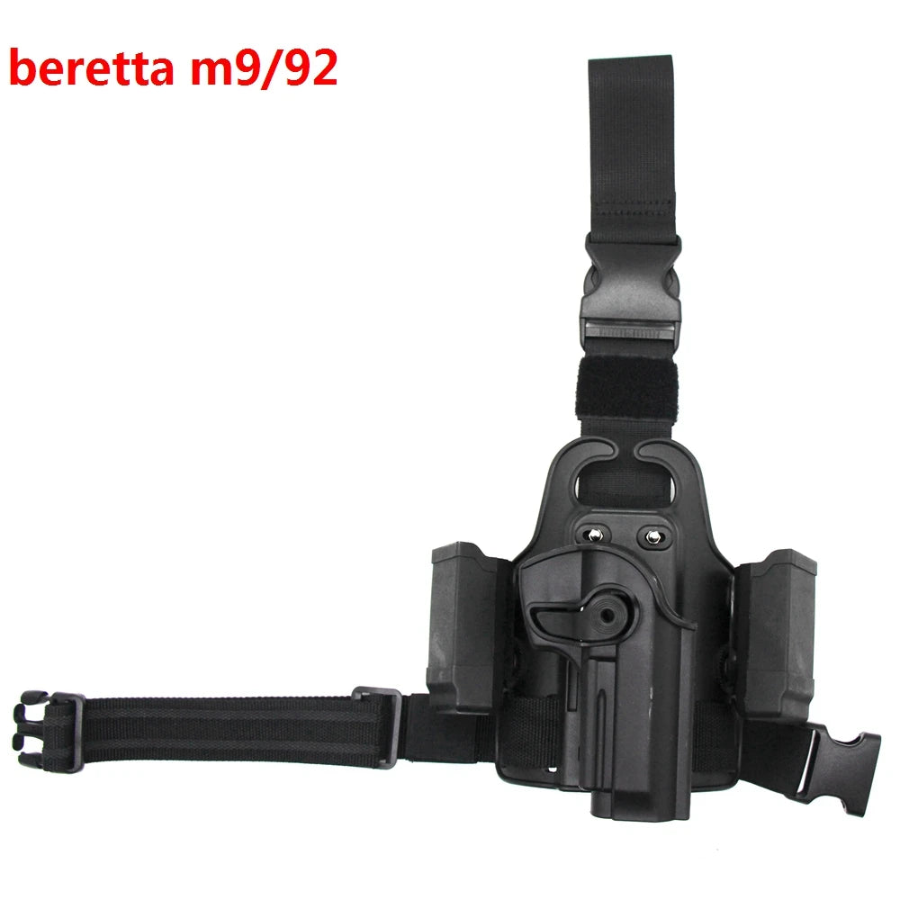 Drop Leg Tactical Pistol Holster with Double Magazine Pouch for Glock 17 19 Colt 1911 Beretta M9 PX4