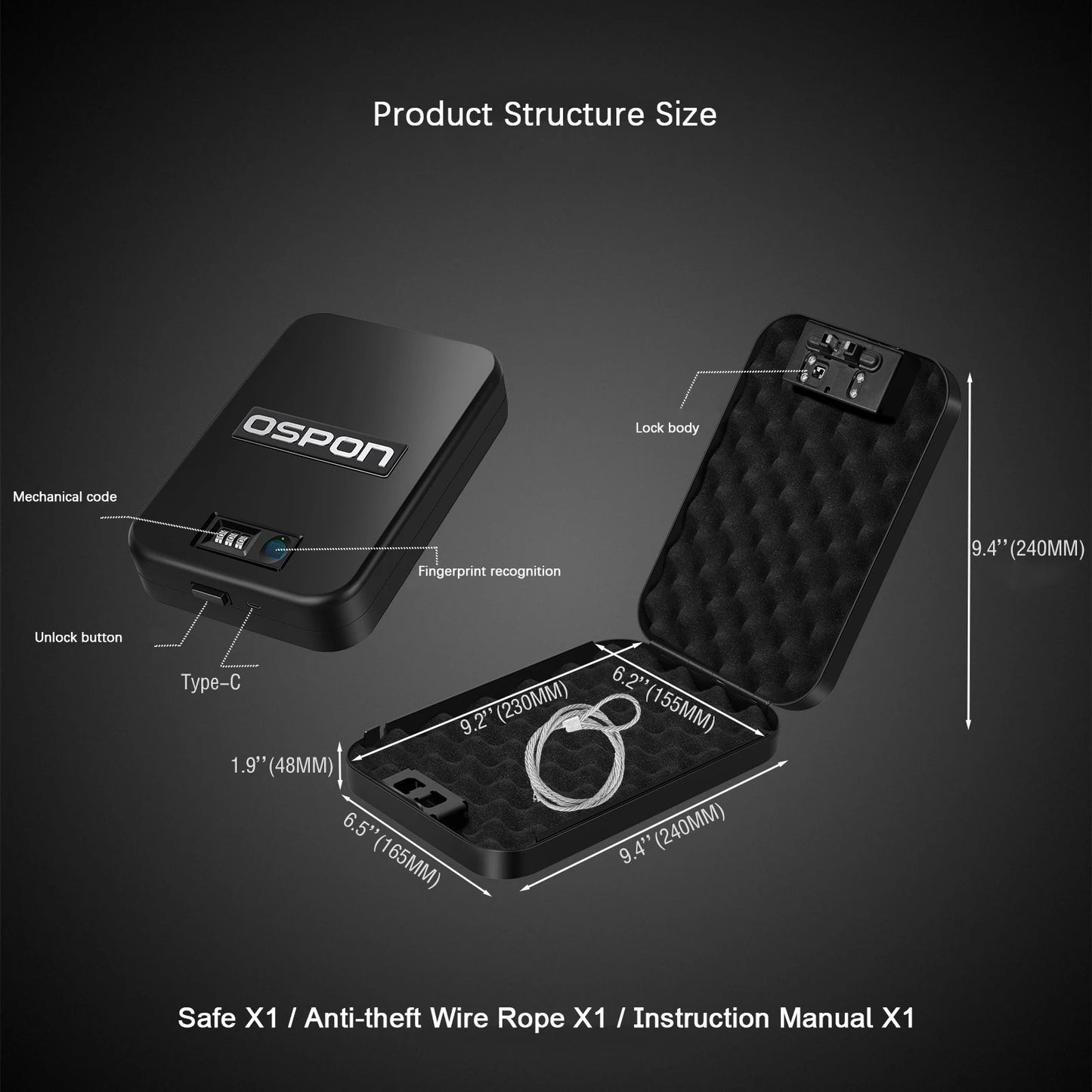 Coffre-fort biométrique portable à accès rapide pour pistolets