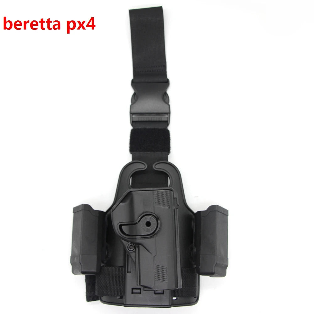 Drop Leg Tactical Pistol Holster with Double Magazine Pouch for Glock 17 19 Colt 1911 Beretta M9 PX4