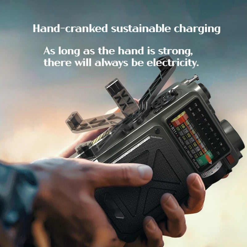 Hand-cranked radio& solar charging flashlight,