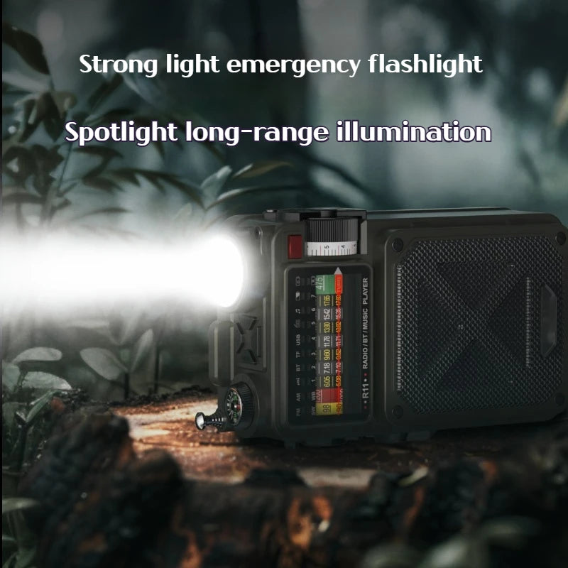 Hand-cranked radio& solar charging flashlight,