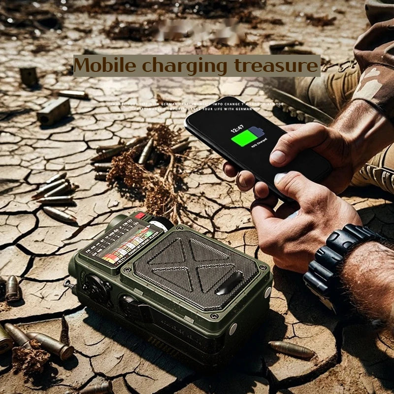Hand-cranked radio& solar charging flashlight,