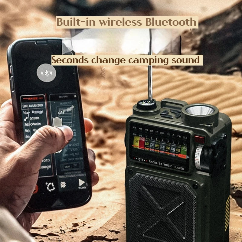 Hand-cranked radio& solar charging flashlight,