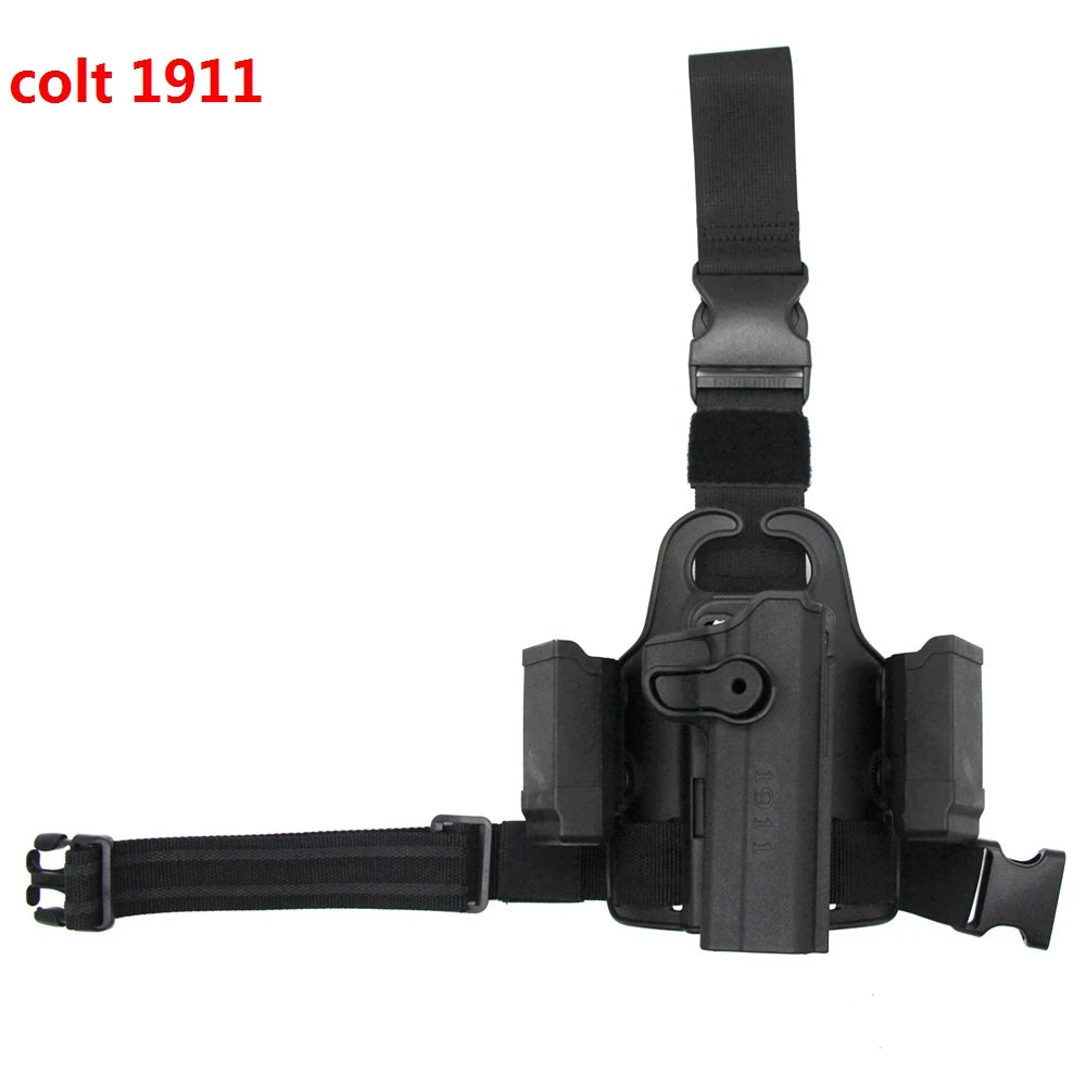 Drop Leg Tactical Pistol Holster with Double Magazine Pouch for Glock 17 19 Colt 1911 Beretta M9 PX4