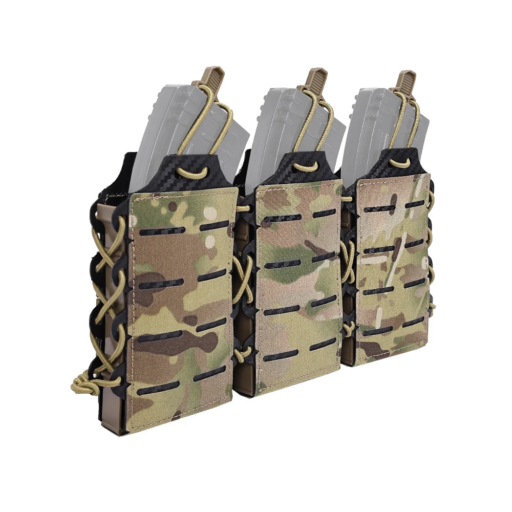 New Tactical Rifle 5.56/7.62 Triple Magazine Pouch Molle Top Open Mag Laser Cut Tool Bags Pouch for M4 AK Magazines Holster