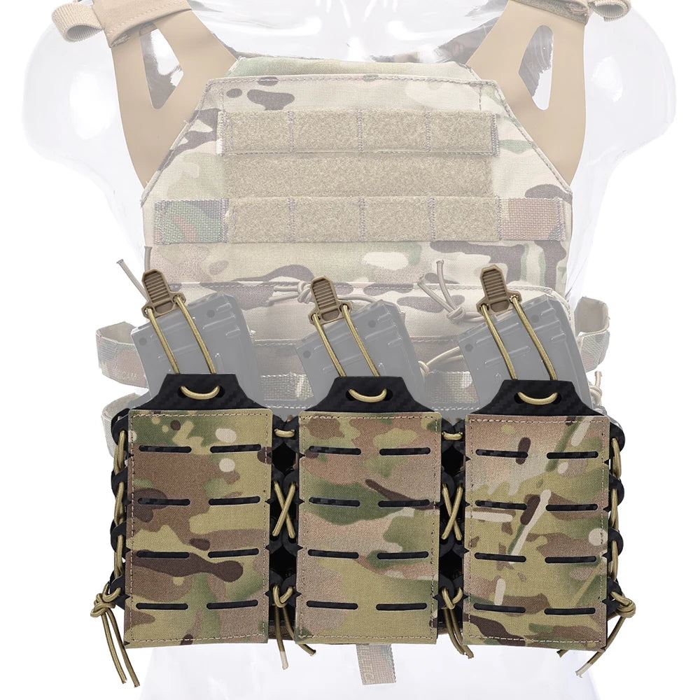 New Tactical Rifle 5.56/7.62 Triple Magazine Pouch Molle Top Open Mag Laser Cut Tool Bags Pouch for M4 AK Magazines Holster