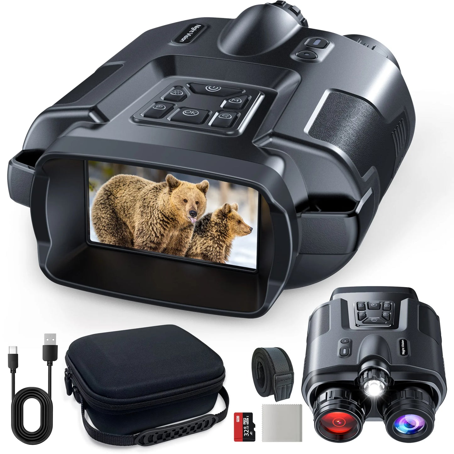 4K Night Vision Binoculars 3inch Screen,8X Digital Zoom With Tactical Light