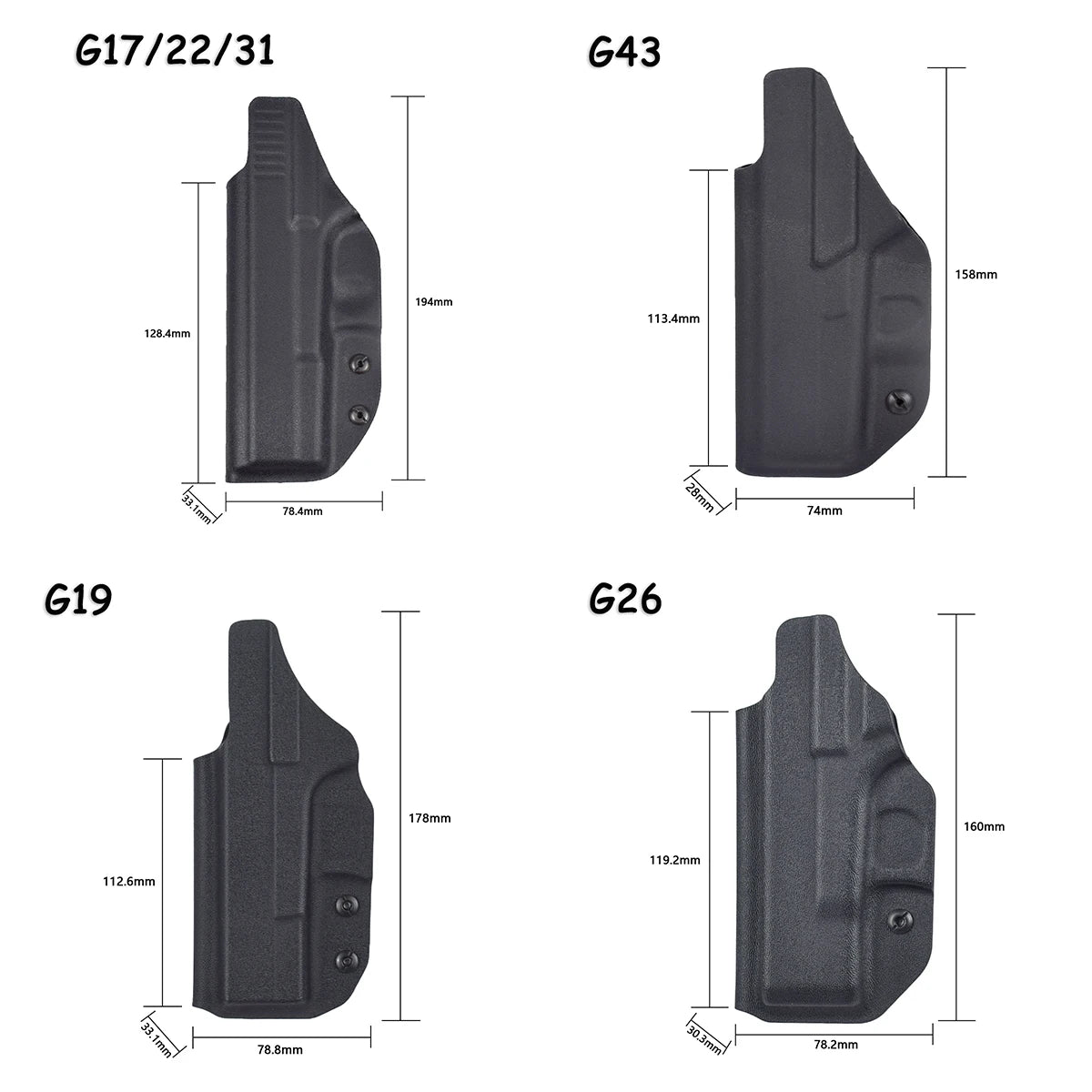Inside Waist Band Gun Holster for Glock 17/19/22/26/43