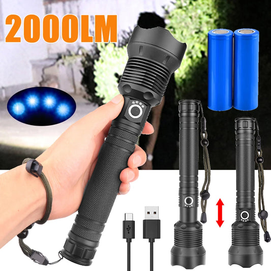 2000LM USB Rechargeable Tactical Torch with/without Battery