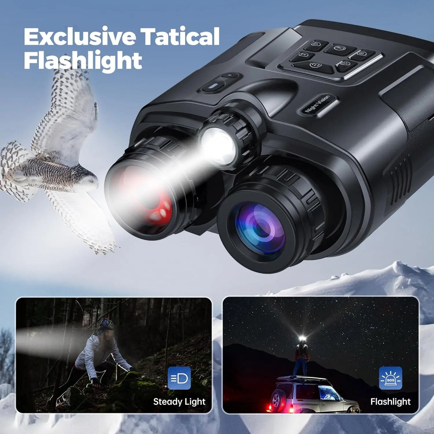 4K Night Vision Binoculars 3inch Screen,8X Digital Zoom With Tactical Light