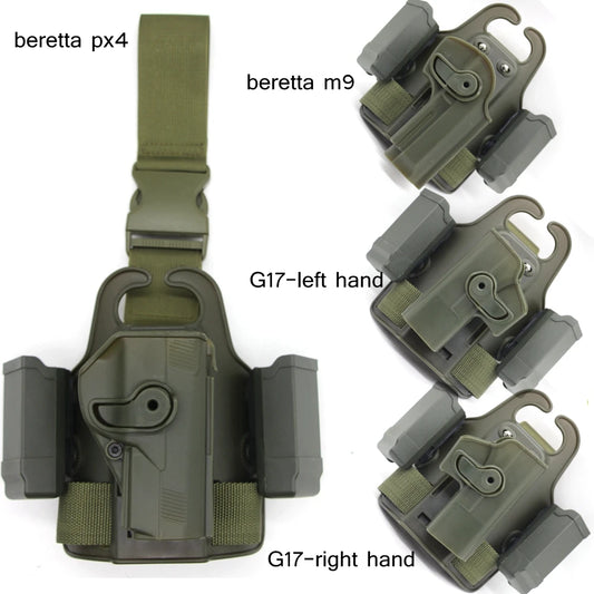 Drop Leg Tactical Pistol Holster with Double Magazine Pouch for Glock 17 19 Colt 1911 Beretta M9 PX4